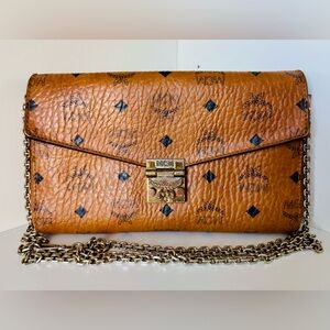 MCM Cognac Visetos Monogram Crossbody with Gold Hardware